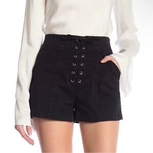 A.L.C. Women's 4 Black Lace Up Kyle Crepe Shorts High Waist‎ Side Zipper Corset